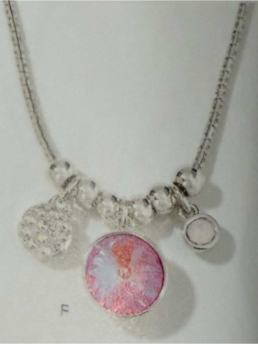 Touchstone Crystal Pink Multi-Charm Silver-Tone Necklace